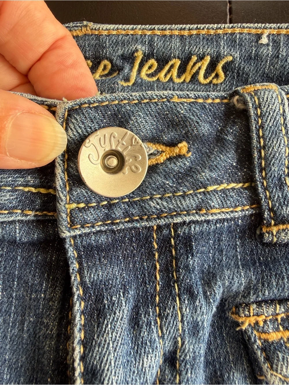 Justice Girls Denim Shorts Size 12R Simply Low Medium Wash Flap Pocket Y2K